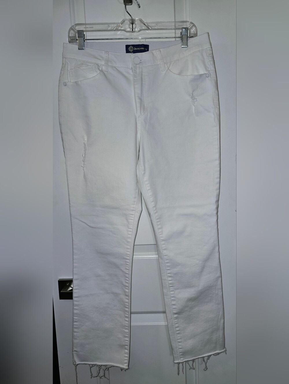 Democracy Ab"Solution" White Crop Jeans Women's Size 10 Raw Hem Stretch